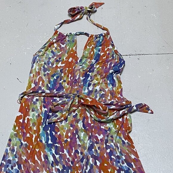 Three Dots Dress Womens Medium Maxi Multicolored Sleeveless Drawstring Racerback - Picture 5 of 14